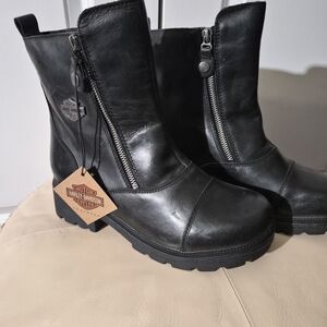 Harley-Davidson Black Leather Zip Moto Boots